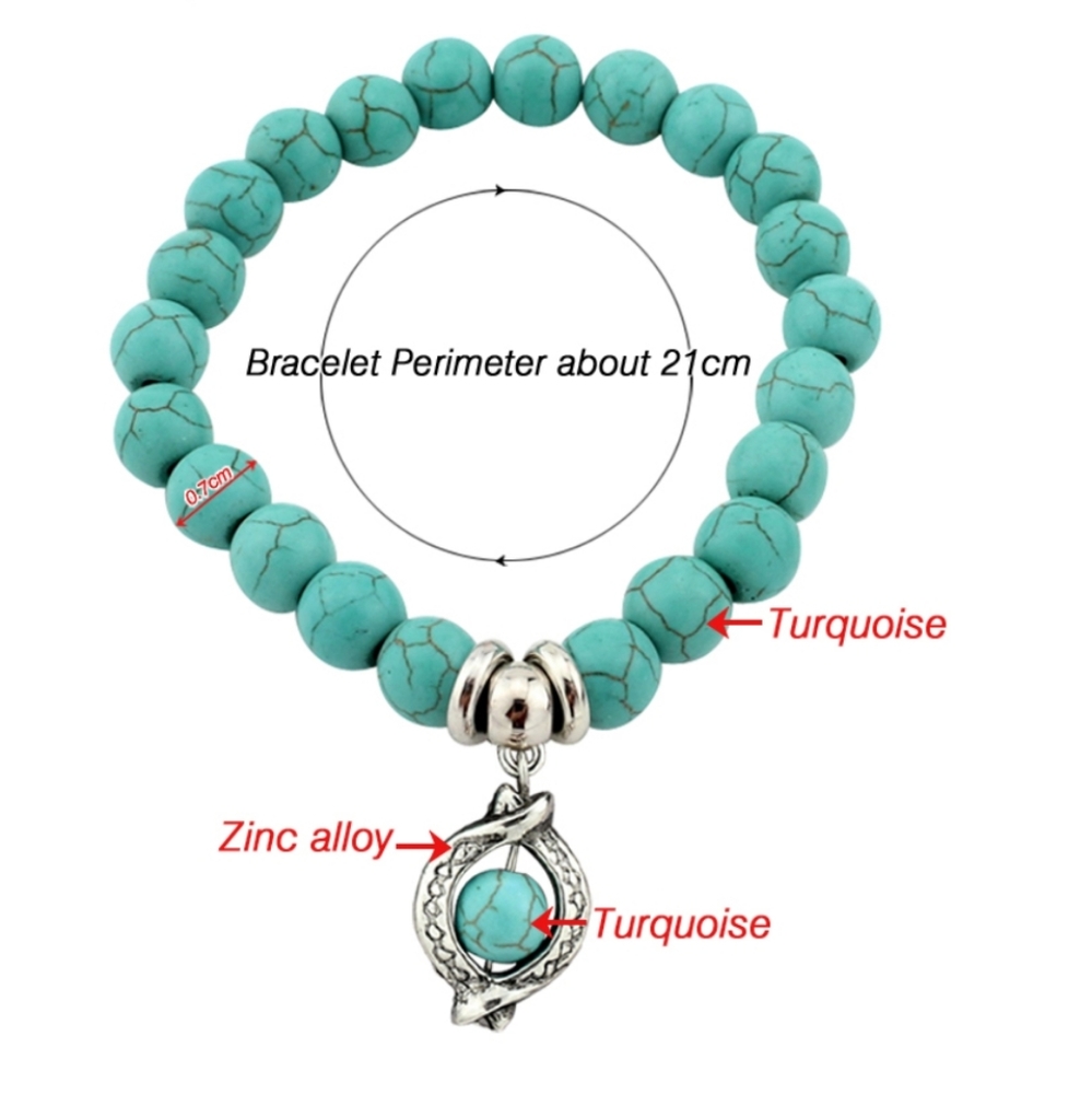 Turquoise Charm and Beaded Stretch Bracelet - Picture 2 of 3